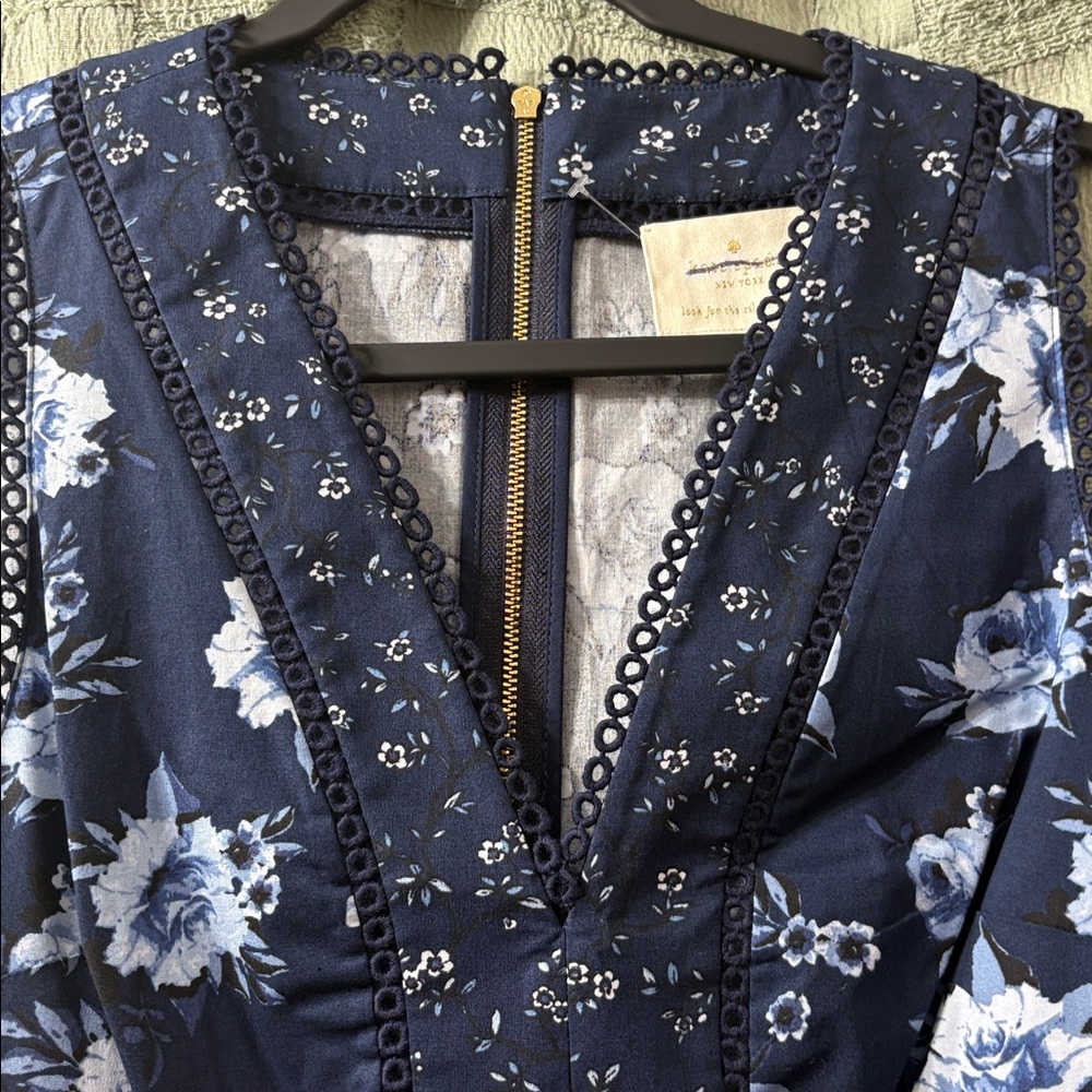 Kate spade Navy Floral Dress with Gold Zipper - Picture 7 of 12